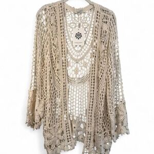 NWT Cream crochet cardigan with floral lace design size medium